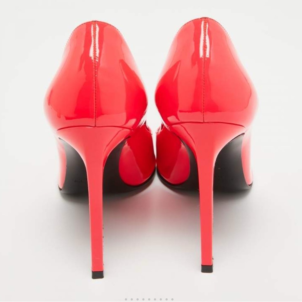 Saint Laurent Glossy Patent Leather Red Orange Heels 40Europe 9.5 US - Picture 4 of 16
